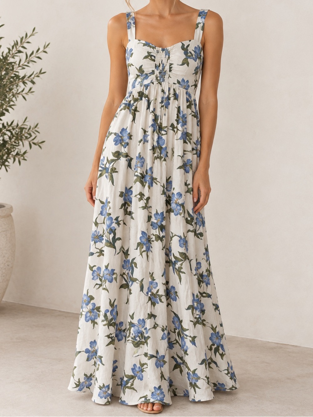 Chelsea28 Cream Dress with Blue Floral Print
